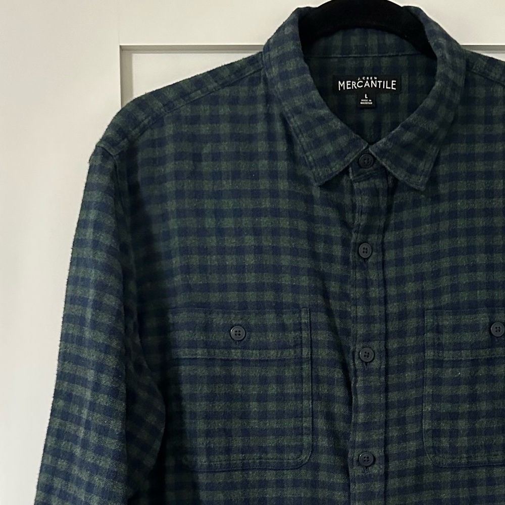 J. Crew Navy and Green Checkered Shirt